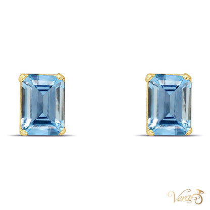 14K Yellow Gold Stud Topaz Earrings, 7mm, 1.1g - alternate view