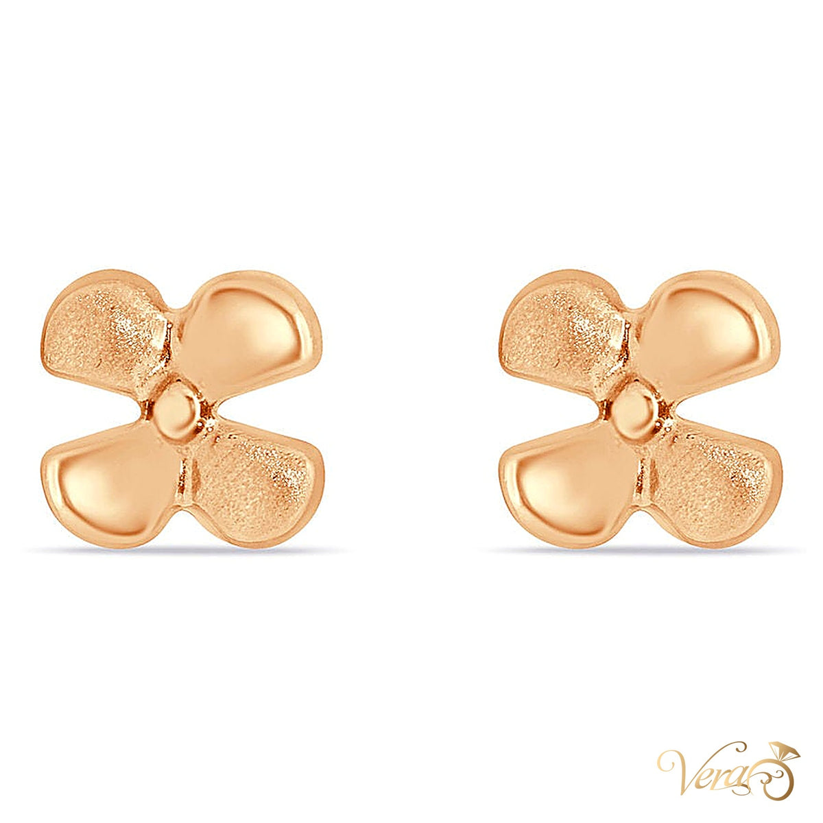 14K Yellow and Rose Gold Floral Stud Earrings, 10mm, 1.4g - alternate view