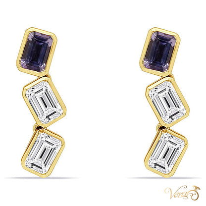14K Yellow Gold Amethyst Drop Earrings, 24mm, 2.9g - alternate view