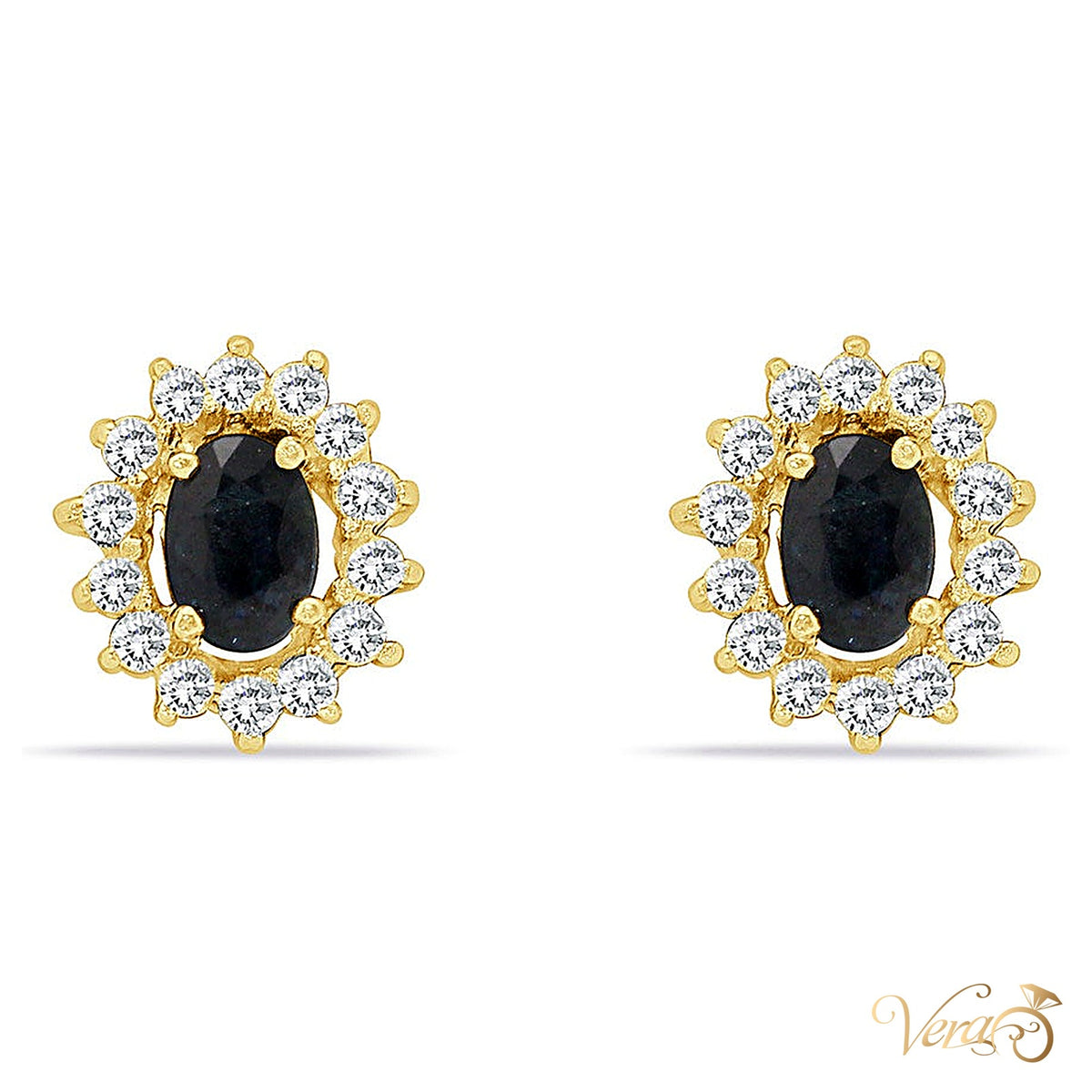14K Yellow Gold Dark Blue Sapphire Stud Earrings, 0.50 ct, 12mm, 3.1g - alternate view