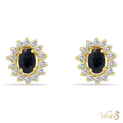 14K Yellow Gold Dark Blue Sapphire Stud Earrings, 0.50 ct, 12mm, 3.1g - alternate view