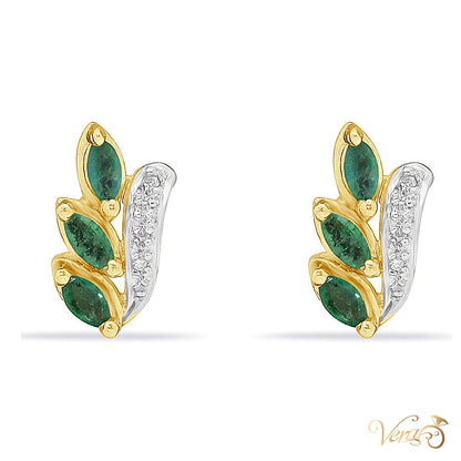 14K Yellow Gold Diamond and Emerald Stud Earrings, 0.10 ct, 13mm, 2.5g - alternate view