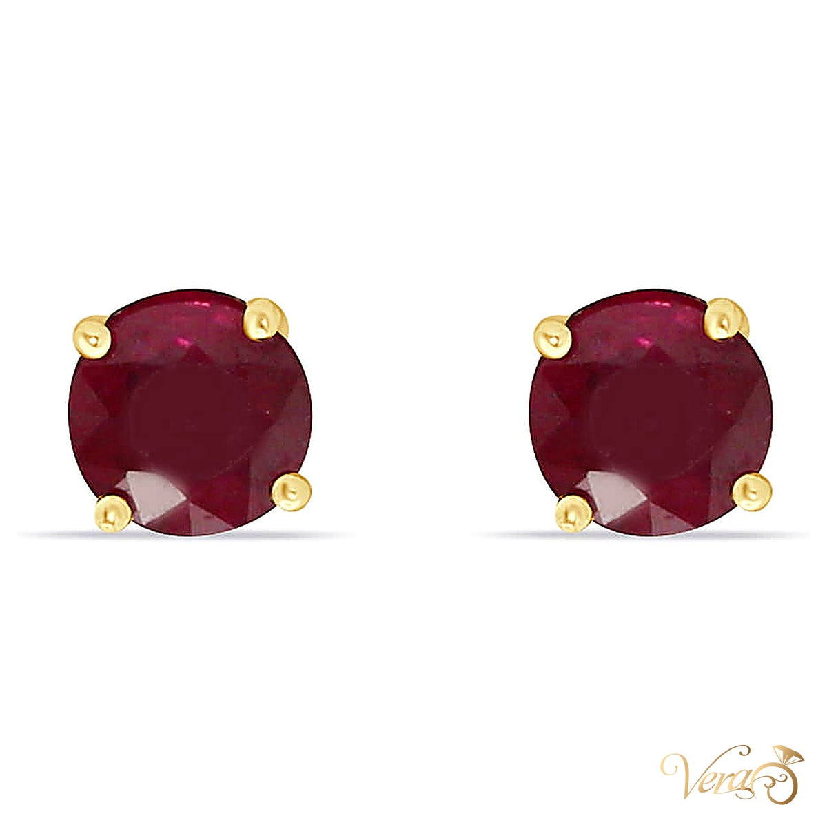 14K Yellow Gold Ruby Stud Earrings, 5mm, 0.62g - alternate view