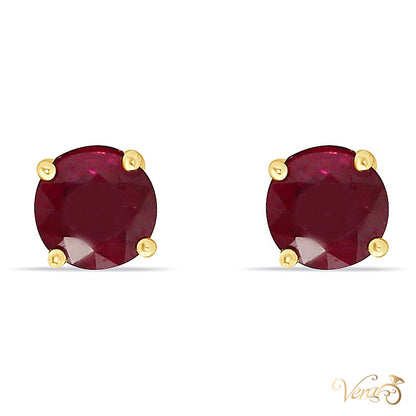 14K Yellow Gold Ruby Stud Earrings, 5mm, 0.62g - alternate view