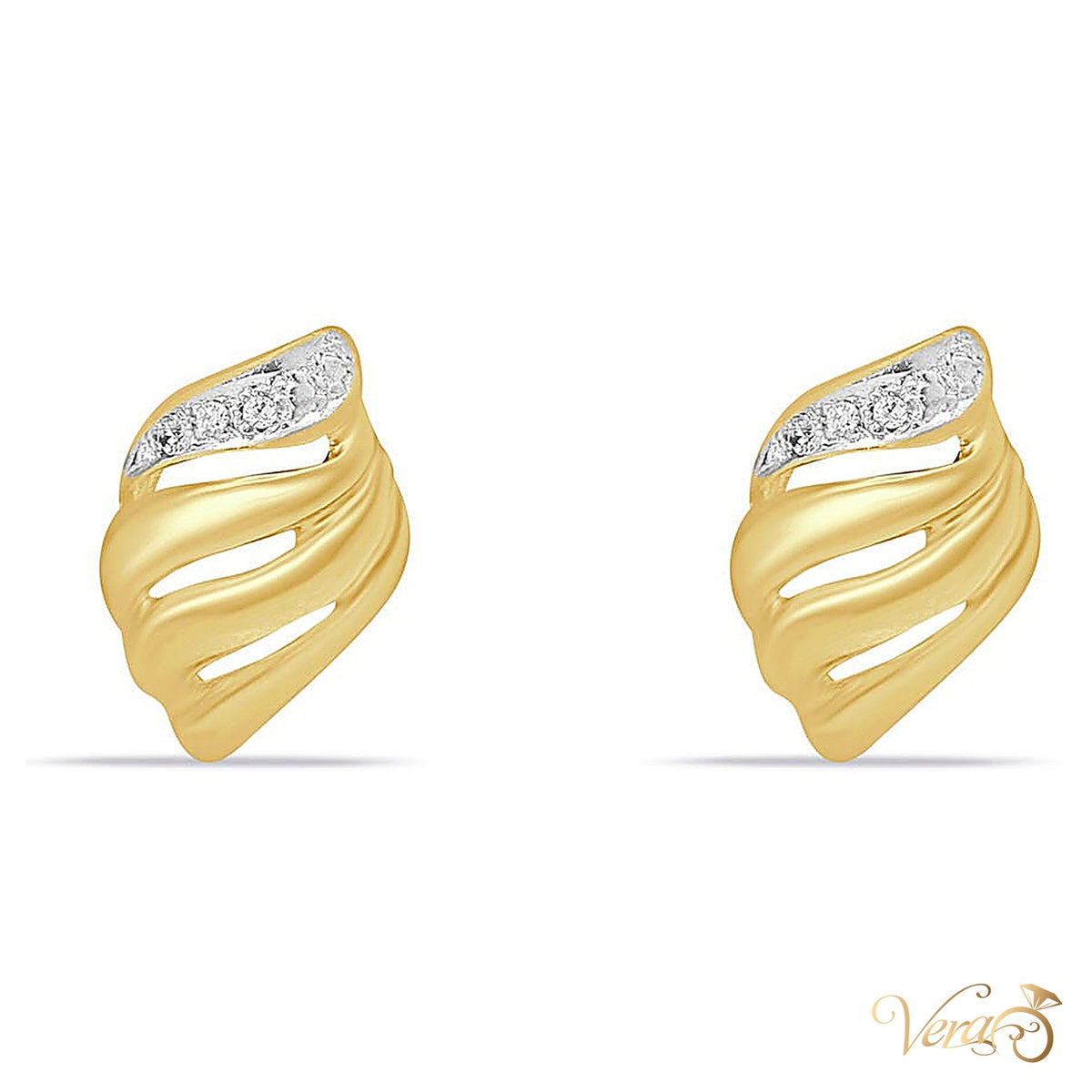 18K Yellow Gold Diamond Stud Earrings, 0.03 ct, 14mm, 2.3g - alternate view