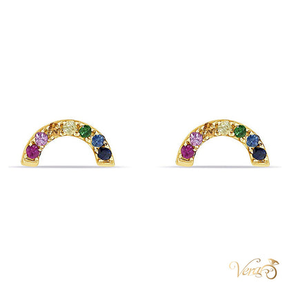 14K Yellow Gold Multi-Color Sapphire Stud Earrings, 12mm, 1.1g - alternate view