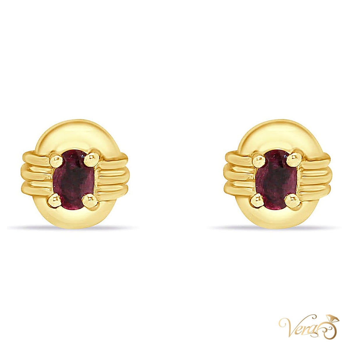 14K Yellow Gold Ruby Stud Earrings, 7mm, 1.6g - alternate view