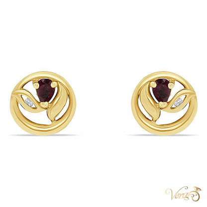 14K Yellow Gold Diamond and Ruby Stud Earrings, 0.02 ct, 11mm, 2.8g - alternate view