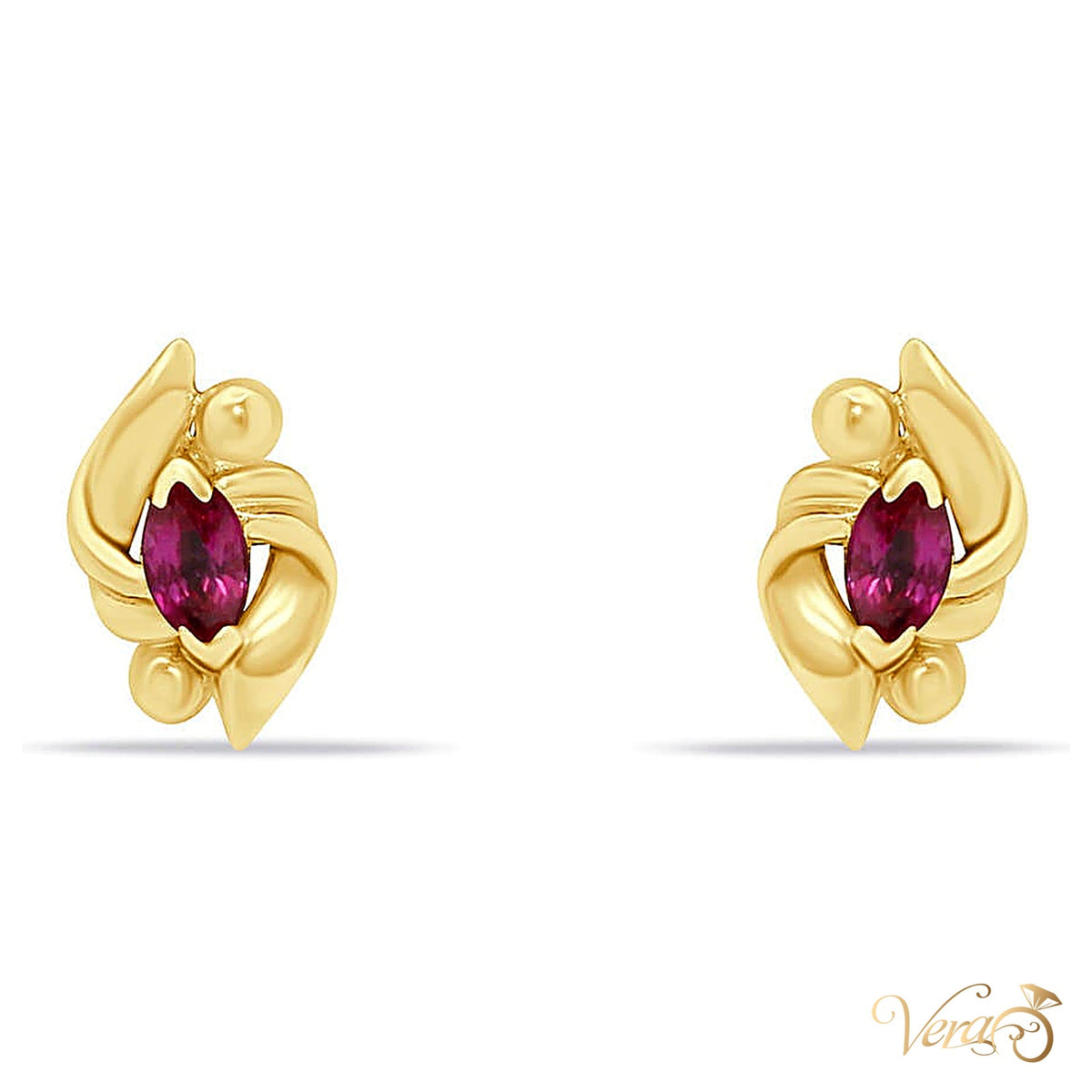 14K Yellow Gold Ruby Stud Earrings, 9mm, 1.4g - alternate view