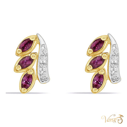 14K Yellow Gold Diamond and Ruby Stud Earrings, 0.04 ct, 12mm, 2.4g - alternate view