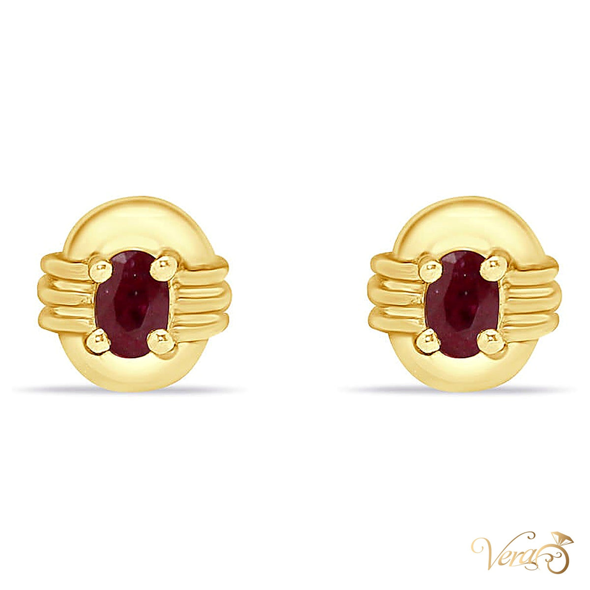 14K Yellow Gold Ruby Stud Earrings, 7mm, 1.6g - alternate view