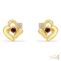 14K Yellow Gold Diamond and Ruby Stud Earrings, 0.02 ct, 11mm, 2.3g