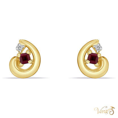 14K Yellow Gold Diamond and Ruby Stud Earrings, 0.02 ct, 10mm, 1.9g - alternate view