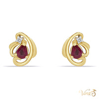 14K Yellow Gold Diamond and Ruby Stud Earrings, 0.02 ct, 10mm, 1.6g