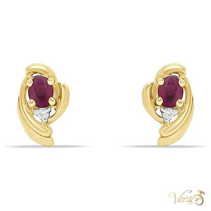 14K Yellow Gold Diamond and Ruby Stud Earrings, 0.02 ct, 10mm, 1.9g - alternate view