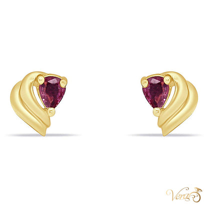 14K Yellow Gold Ruby Stud Earrings, 7mm, 1.4g - alternate view