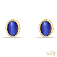 18K Yellow Gold Star Sapphire Stud Earrings, 10mm, 1.2g