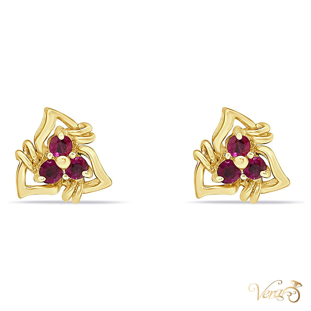 14K Yellow Gold Ruby Stud Earrings, 10mm, 2.2g - alternate view