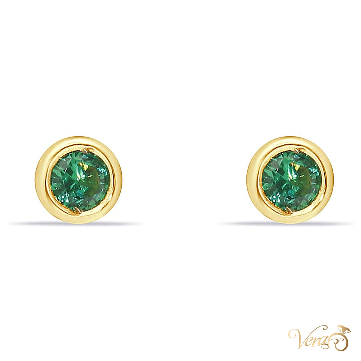 14K Yellow Gold Green CZ Stud Earrings, 4mm - alternate view