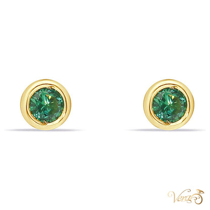 14K Yellow Gold Green CZ Stud Earrings, 4mm - alternate view