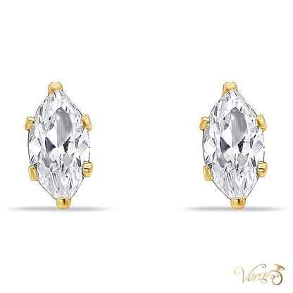 14K Yellow Gold CZ Stud Earrings, 9mm - alternate view
