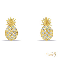 14K Yellow Gold Pineapple Stud Earrings with CZ, 9mm