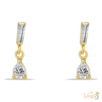 14K Yellow Gold CZ Drop Earrings, 14mm