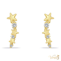 14K Yellow Gold Starfall Stud Earrings with CZ, 15mm
