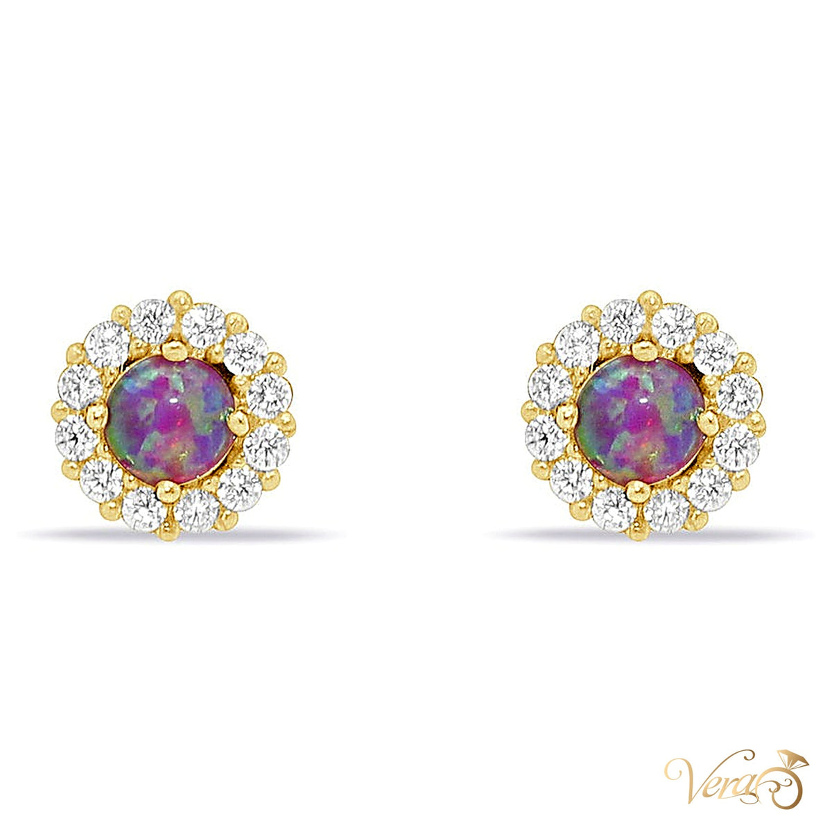 14K Yellow Gold CZ Stud Earrings, 5mm - alternate view