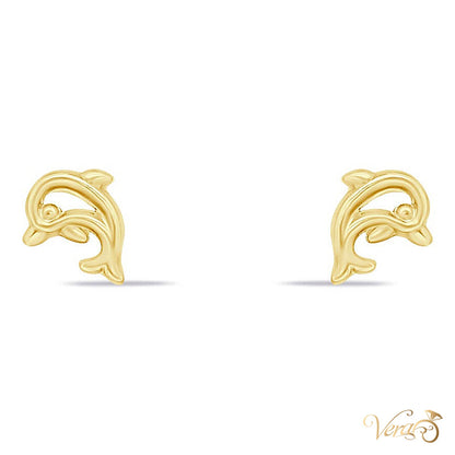 14K Yellow Gold Dolphin Stud Earrings, 7mm - alternate view