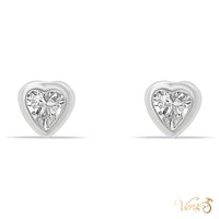 14K White Gold Heart Stud Earrings with CZ, 4.5mm