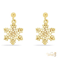 14K Yellow Gold Snowflake Drop Earrings, 18mm