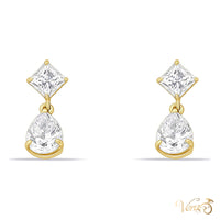14K Yellow Gold Drop Earrings with Princess & Pear-Cut CZ, 14mm