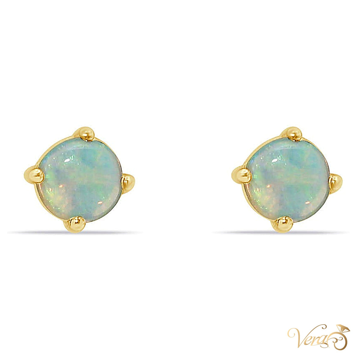 14K Yellow Gold Opal Stud Earrings, 4.7mm, 0.62g - alternate view