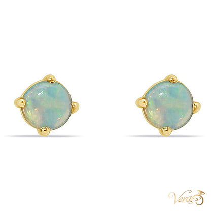 14K Yellow Gold Opal Stud Earrings, 4.7mm, 0.62g - alternate view