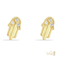14K Yellow Gold Hamsa Hand Stud Earrings with CZ, 7.5mm