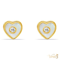 14K Yellow Gold Mother of Pearl and CZ Stud Earrings, 6mm
