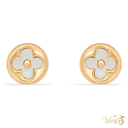 14K Yellow Gold Clover Stud Earrings with Mother of Pearl, 5.5mm - alternate view
