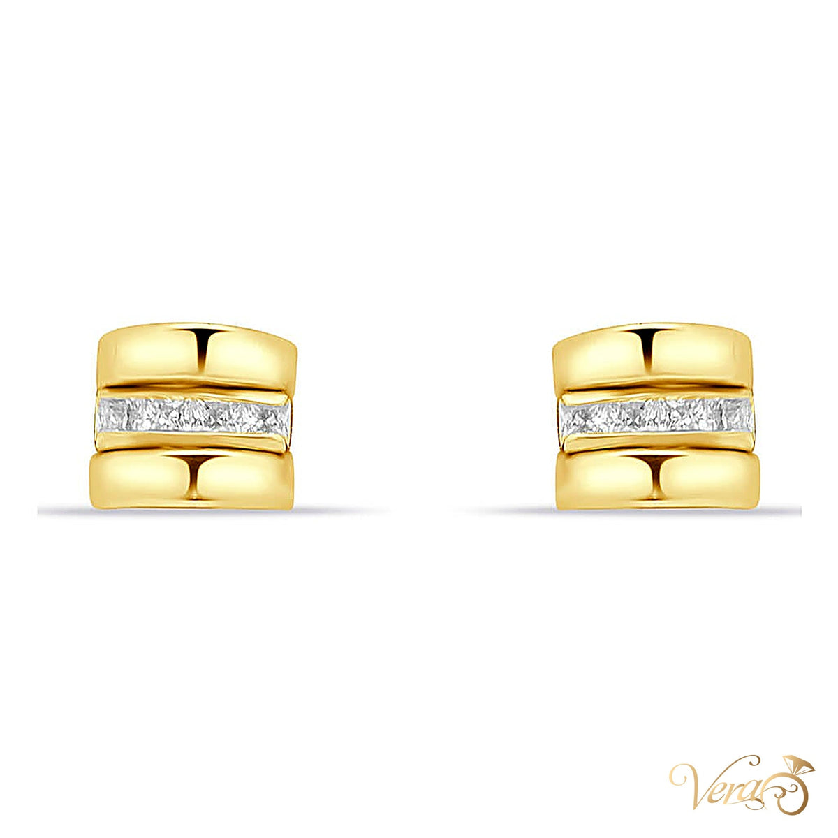 14K Yellow Gold Stud Earrings with CZ, 6mm - alternate view