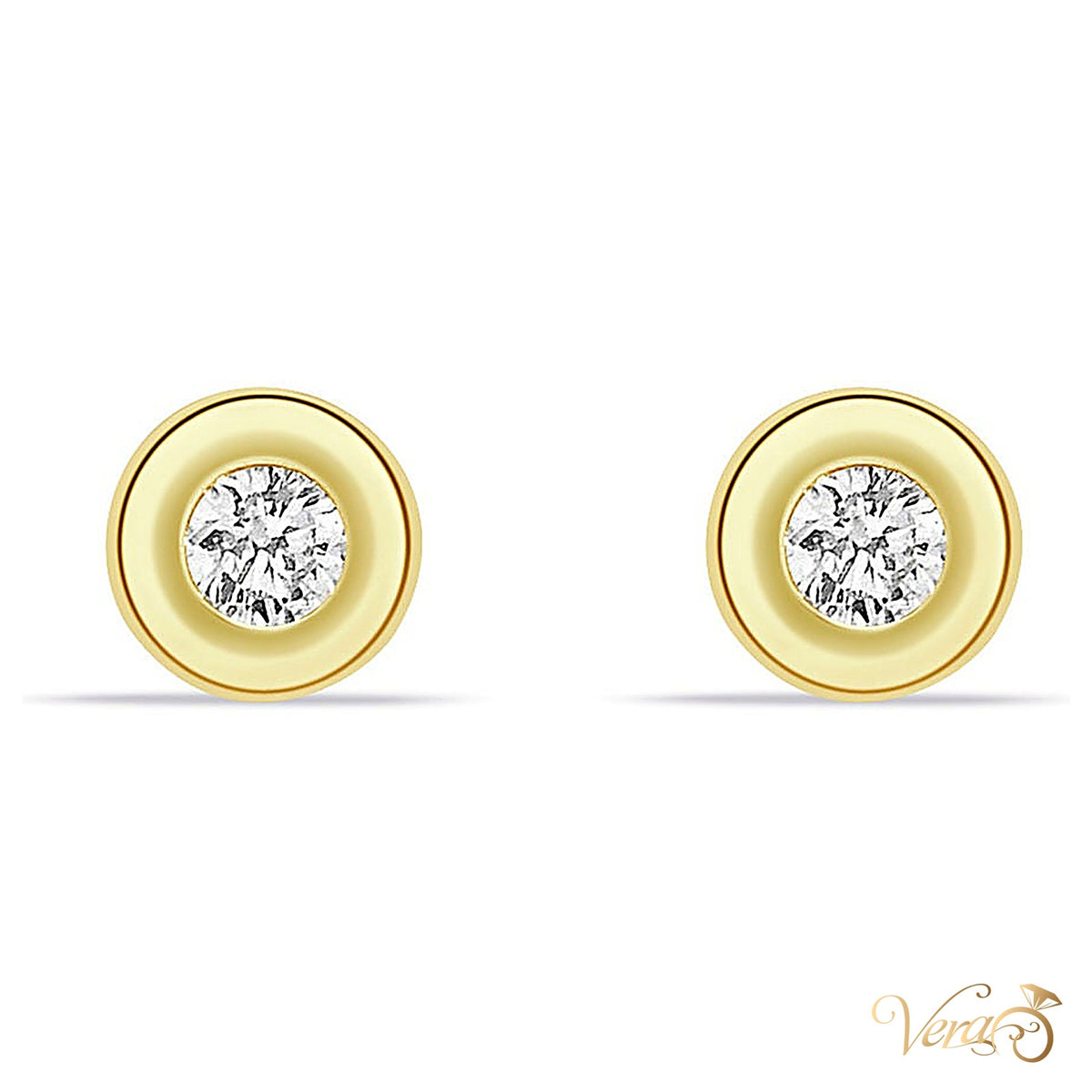 14K Yellow Gold Round Stud Earrings with CZ, 4.7mm - alternate view