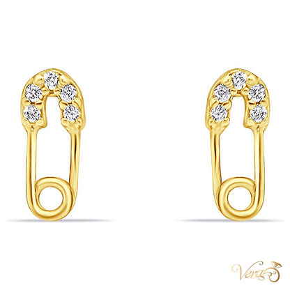 14K Yellow Gold Safety Pin Stud Earrings with CZ, 7.8mm - alternate view