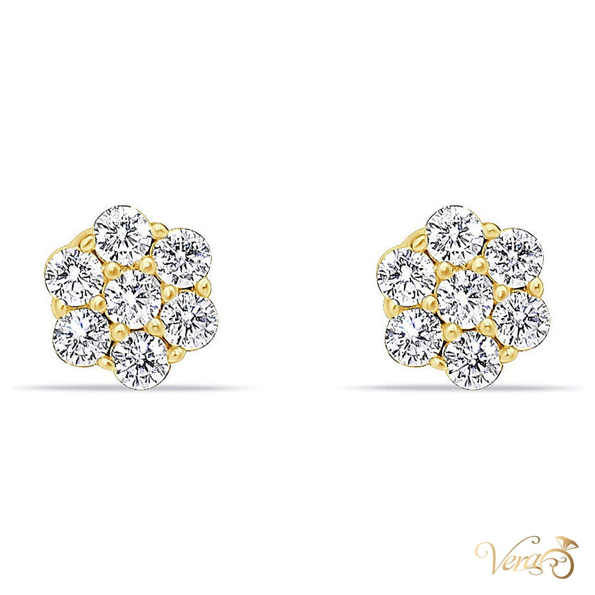14K Yellow Gold Floral Stud Earrings with CZ, 5.5mm - alternate view