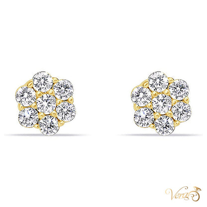 14K Yellow Gold Floral Stud Earrings with CZ, 5.5mm - alternate view