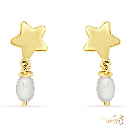 14K Yellow Gold Star Drop Earrings with Mother of Pearl, 13mm - alternate view