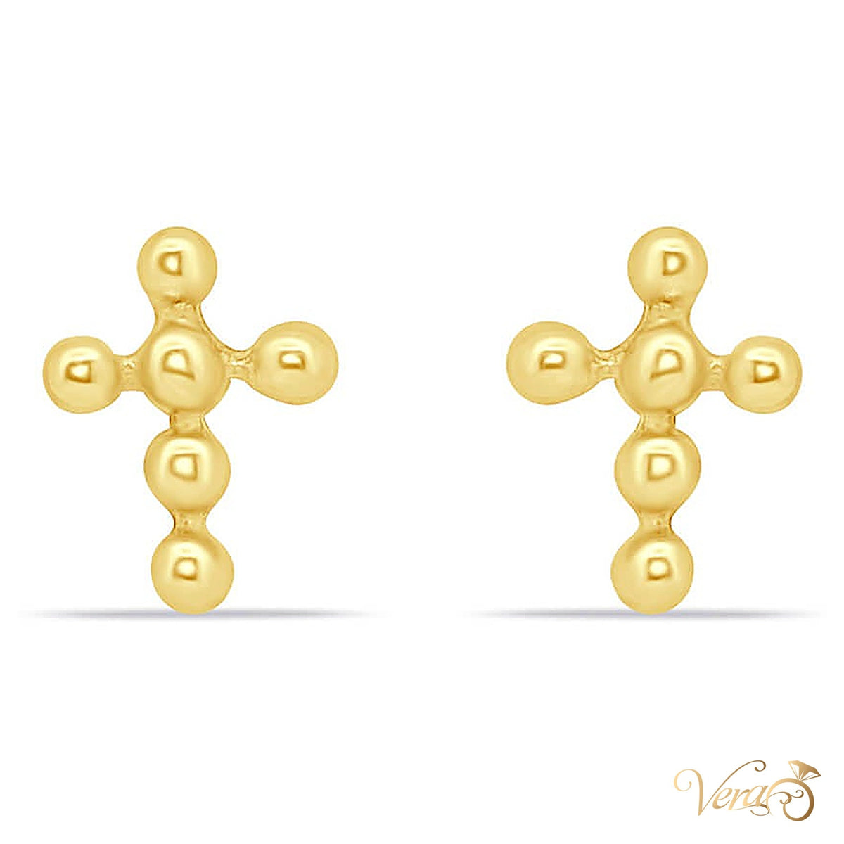14K Yellow Gold Crucifix Stud Earrings, 8mm - alternate view