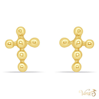 14K Yellow Gold Crucifix Stud Earrings, 8mm - alternate view