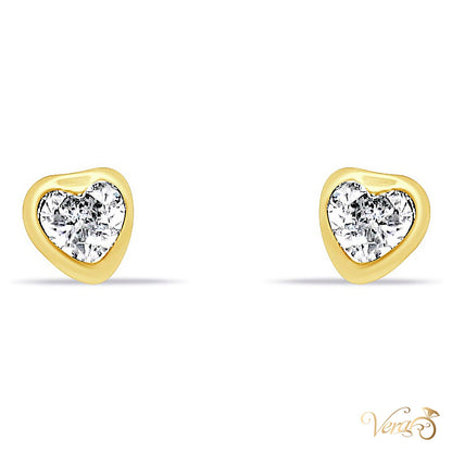 14K Yellow Gold Heart Stud Earrings with CZ Center, 4mm - alternate view