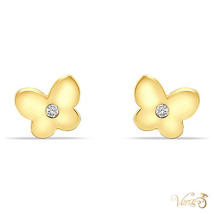 14K Yellow Gold Butterfly Stud Earrings with CZ Center, 5.7mm - alternate view