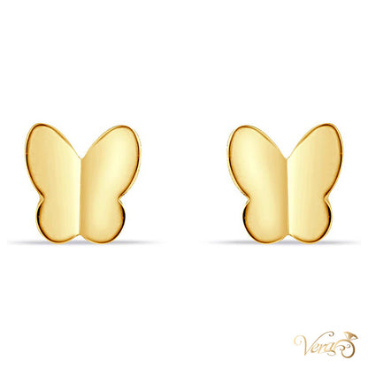 14K Yellow Gold Butterfly Stud Earrings, 6mm - alternate view