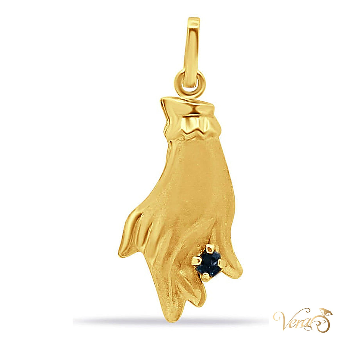 18K Yellow Gold Hand Pendant with Sapphire - alternate view